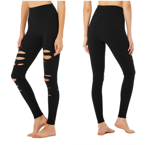 ALO Yoga Pants - Alo High Waisted Ripped Warrior Leggings